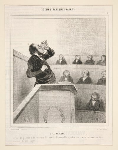 At the Tribune: Zanim przejdziemy do kwestii cukrów autorstwa Honoré Daumier