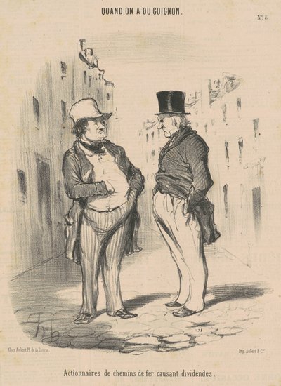 Akcjonariusze kolei wywołujący dywidendy autorstwa Honoré Daumier
