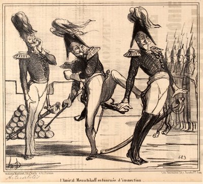 Admirał Aleksander Siergiejewicz Mieńszikow podczas wizyty inspekcyjnej, 1854 r. autorstwa Honoré Daumier