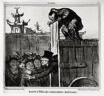 Przybył do Pekinu ambasadorów amerykańskich. In serie En Chine, ilustracja Honore Daumier (1808-1879), opublikowana w „Charivari” z 13 października 1859. autorstwa Honoré Daumier
