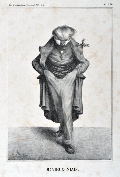 Grafika: Honore Daumier (1808-1879). Charivari pochodzi z 1833 roku: Serie Celebrites de la Caricature „” M. Vieux-Niais ”” MUSEE DES BEAUX ARTS – PALAIS LONGCHAMP, MARSEILLE autorstwa Honoré Daumier