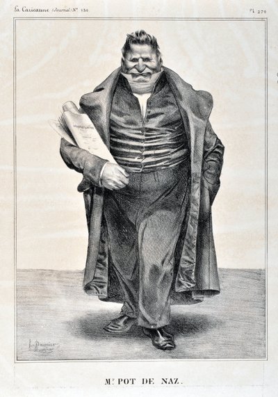 Grafika: Honore Daumier (1808-1879). Charivari pochodzi z 1833 roku: Serie Celebrites de la Caricature „”M.Pot de Naz””MUSEE DES BEAUX ARTS – PALAIS LONGCHAMP, MARSEILLE autorstwa Honoré Daumier
