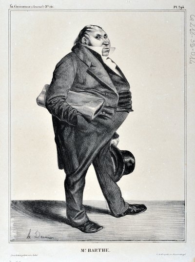 Grafika: Honore Daumier (1808-1879). Charivari pochodzi z 1833 roku: Serie Celebrites de la Caricature „”M. Barthe””MUZEUM SZTUK PIĘKNYCH – PALAIS LONGCHAMP, MARSEILLE autorstwa Honoré Daumier