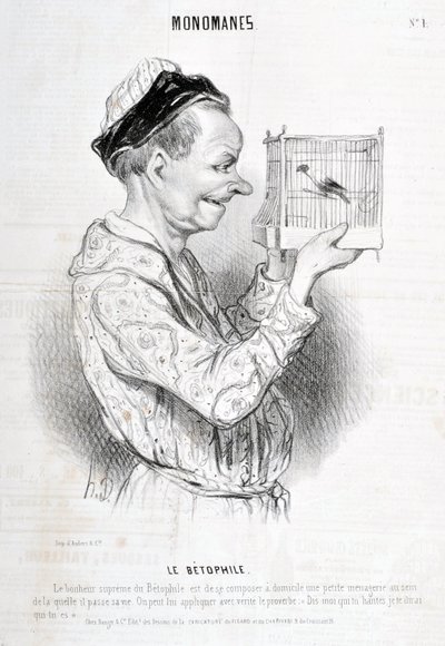 Dzieło sztuki Honore Daumier (1808-1879) Charivari pochodzi z 1840 roku: Serie MONOMANES Le Betophile "Najwyższym szczęściem Betophile