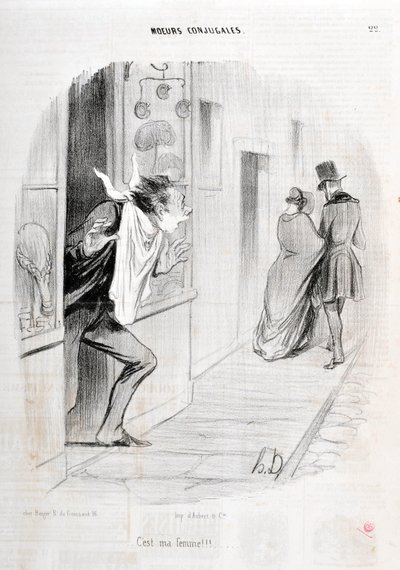 Grafika: Honore Daumier (1808-1879). Charivari pochodzi z 1840 r. Serie MORIES CONJUAL „” To moja żona!!! „” MUZEUM SZTUK PIĘKNYCH – PAŁAC LONGCHAMP, MARSEILLE autorstwa Honoré Daumier