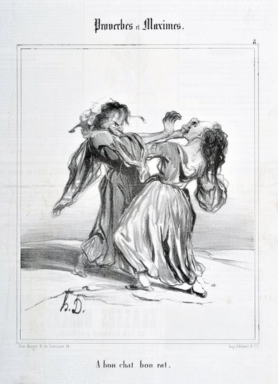 Grafika: Honore Daumier (1808-1879). Charivari pochodzi z 1840 roku: Seria PRZYSŁÓW I MAKSYMALNOŚCI „Bon cat bon szczur”” MUZEUM SZTUK PIĘKNYCH - PALAIS LONGCHAMP, MARSEILLE autorstwa Honoré Daumier