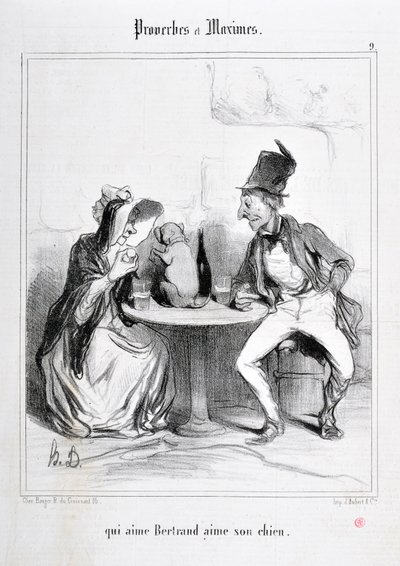 Grafika: Honore Daumier (1808-1879). Charivari pochodzi z 1840 roku: Serie PROVERBS ET MAXIMES „”, który kocha Bertranda, kocha swojego psa”” MUSEE DES BEAUX ARTS - PALAIS LONGCHAMP, MARSEILLE autorstwa Honoré Daumier