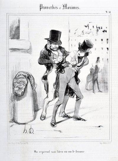 Grafika: Honore Daumier (1808-1879). Charivari pochodzi z 1840 roku: Serie PROVERBES ET MAXIMES „” Wznawiamy naszą własność lub ją znajdujemy ”” ”MUSEE DES BEAUX ARTS - PALAIS LONGCHAMP, MARSEILLE autorstwa Honoré Daumier