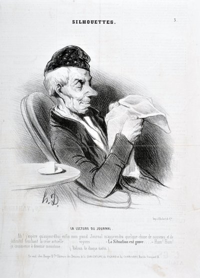 Grafika: Honore Daumier (1808-1879). Charivari pochodzi z 1840 roku: seria SOUXETTES „” Czytanie gazety „” MUSEE DES BEAUX ARTS - PALAIS LONGCHAM autorstwa Honoré Daumier