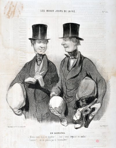 Grafika: Honore Daumier (1808-1879). Charivari pochodzi z 1845 roku: Serie LES BEAUX DAYS DE LA VIE. W Karnawale „” – Śmiejmy się i śmiejmy! Będę rozczarowany, jak sprytny! Słynny! Nie możemy Cię rozpoznać...” MUZEUM SZTUK PIĘKNYCH - PAŁAC LONGCHAMP, MARSE autorstwa Honoré Daumier