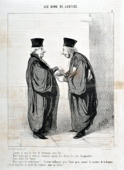 Grafika: Honore Daumier (1808-1879). Charivari pochodzi z 1845 roku: Serie LES PEOPLES DE SPRAWIEDLIWOŚĆ „” -Tak jak ci powiedziałem, to naprawdę twój fakt! Byliśmy piękni. Byliśmy piękni!... tak naprawdę dopiero w Palais znamy sposób kłócenia się i mówien autorstwa Honoré Daumier
