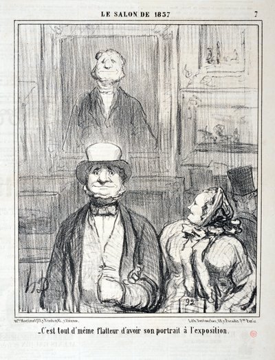 Grafika: Honore Daumier (1808-1879). Charivari pochodzi z 1857 r.: Serie SALON DE 1857 „” - Nadal pochlebia mi jego portret na wystawie”” MUZEE DES BEAUX ARTS - PALAIS LONGCHAMP, MARSEILLE autorstwa Honoré Daumier