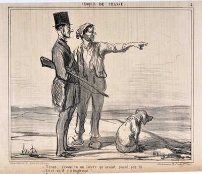 Grafika: Honore Daumier (1808-1879) Charivari pochodzi z 1857 roku: Serie sketches de chasseur „” Hold… Widziałem port, który miał nad… – Czy to już dawno?…”” MUZEUM SZTUKI PIĘKNE - PAŁAC LONGCHAMP, MARSEILLE autorstwa Honoré Daumier
