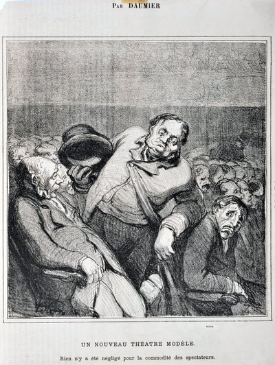 Grafika: Honore Daumier (1808-1879). Charivari pochodzi z 1864 r.: Szkice serii wzięte w teatrze Nowy model teatru. „Nic nie zostało zaniedbane dla wygody widzów”” MUSEE DES BEAUX ARTS - PALAIS LONGCHAMP, MARSEILLE autorstwa Honoré Daumier