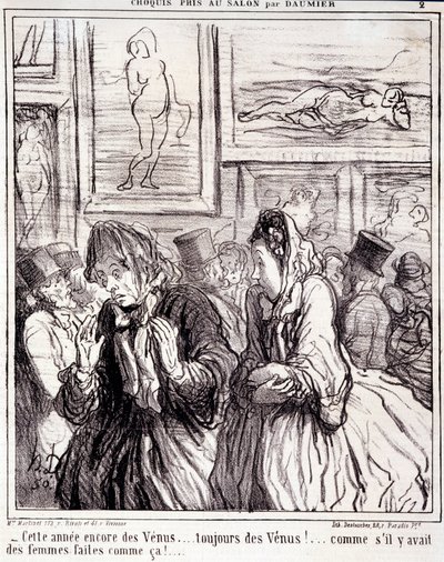 Grafika: Honore Daumier (1808-1879). Charivari pochodzi z 1865 roku: Serie Sketches Wykonane na Salonie- „” W tym roku ponownie Wenus… zawsze Wenus!… jakby były kobiety stworzone w ten sposób!” Wyciąg z gazety „Le Charivari” Wymiary: 28x28cm. Inv autorstwa Honoré Daumier