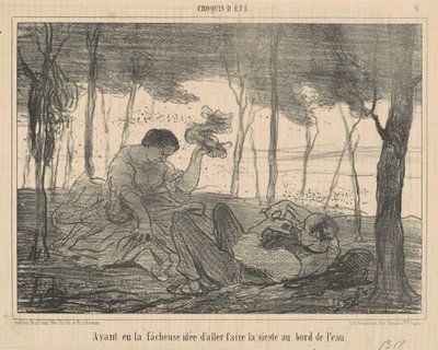 Po niefortunnym pomyśle udania się... nad brzeg wody autorstwa Honoré Daumier