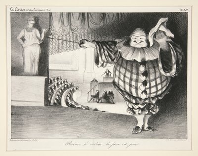 Baissez le rideau, la farce est jou?e. (Opuść kurtynę, koniec farsy.), pl. 421 z czasopisma La Caricature nr. 201 autorstwa Honoré Daumier