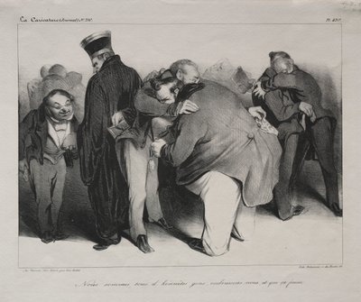 Karykatura, tablica 439: Wszyscy jesteśmy uczciwymi ludźmi, więc obejmijmy się i skończmy z tym autorstwa Honoré Daumier