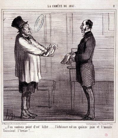 Kreskówka o nauce. Seria o „Kotecie 1857””: Nie chcę biletu...” Grawer Honore DAUMIER (1808-1879). Wyciąg z gazety „Le Charivari” 4 marca autorstwa Honoré Daumier