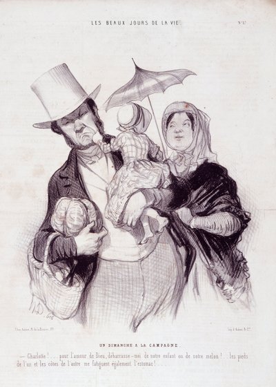 Kreskówka o rodzinie. Seria „Piękne dni życia”: Niedziela na wsi…” Rycina Honore DAUMIER (1808-1879). Wyciąg z gazety „Le Charivari” z 21 lipca autorstwa Honoré Daumier