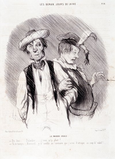Komiks o dwóch alkoholikach: Serie „”Les Beaux Days de la Vie””: „”Le Mardi Gras...””. Grawerowanie autorstwa Honore DAUMIER (1808-1879). Wyciąg z gazety „Le Charivari” z 9 sierpnia autorstwa Honoré Daumier
