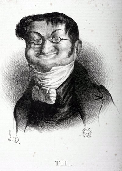 Karykatura Adolphe Thiers (1797-1877), francuskiego męża stanu. Rysunek Honore Daumiera (1808-1879). Muzeum Arbauda. autorstwa Honoré Daumier
