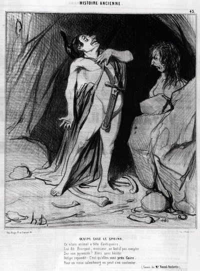 Karykatura Honore Daumiera o Edypie i Sfinksie, - w "Charivari", 12 grudnia. autorstwa Honoré Daumier