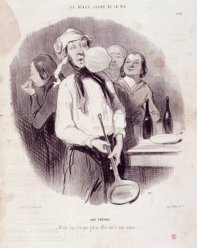 Kreskówka niezdarnego człowieka. Seria „”Les Beaux Days de la Vie””: „”Les crepes...””Grawer Honore DAUMIER (1808-1879). Wyciąg z gazety „Le Charivari”” 14 listopada autorstwa Honoré Daumier