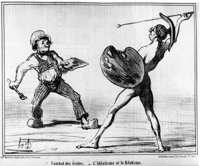 Szkolna walka. idealizm i realizm, zaczerpnięte z „Obrazów i salonów”, serii Bajki Honore Daumiera (1808-1879). „Charivari” autorstwa Honoré Daumier