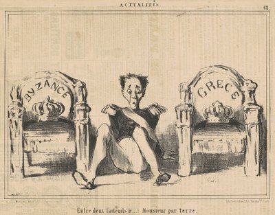 Między dwoma fotelami pan na podłodze autorstwa Honoré Daumier