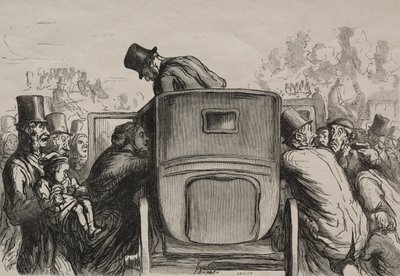 Wystawa uniwersalna: Letranger znajduje wszystkie udogodnienia, aby wrócić do swojego hotelu. autorstwa Honoré Daumier