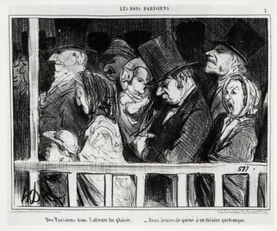 Dobrzy Paryżanie: Paryżanie czekają na zabawę, dwie godziny ogona mają jakiś teatr. Ilustracja Honore Daumiera (1808-1879), opublikowana w „Charivari” z 5 marca autorstwa Honoré Daumier