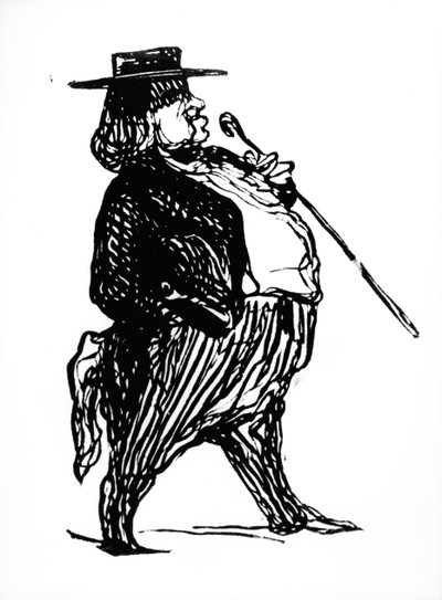 Honore de Balzac (1799-1850) z laską, prawdopodobnie narysowany do książki "Physiologie du Rentier", ok. 1841 (tusz na papierze) autorstwa Honoré Daumier