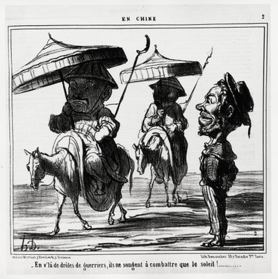 W tych zabawnych wojownikach, myślą oni tylko o walce ze słońcem. In serie En Chine, ilustracja autorstwa Honore Daumier (1808-1879), opublikowana w "Charivari", z datą 8 stycznia. autorstwa Honoré Daumier