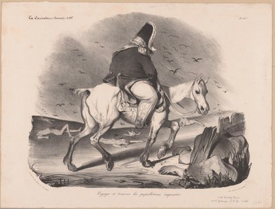 Karykatura Ludwika Filipa I, króla Francji na koniu wśród trupów Voyage à travers les populacje empressées (tytuł obiektu) autorstwa Honoré Daumier