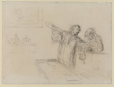 La Defense, c.1865 (pióro i atrament i toaleta na papierze) autorstwa Honoré Daumier