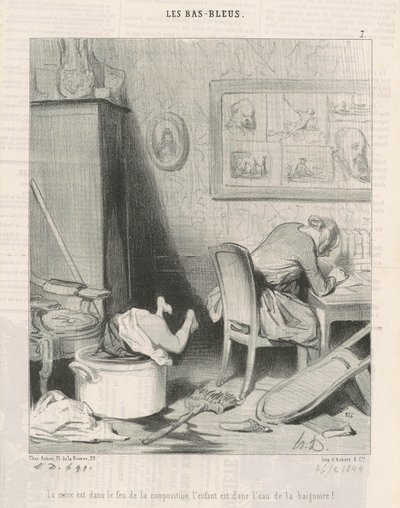 Matka w ogniu kompozycji, dziecko w wodzie wanny! autorstwa Honoré Daumier
