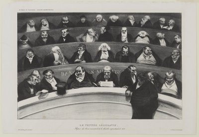 Le Ventre Législatif: Aspect des benches ministériels de la chambre improstitée de 1834 lub The Legislative Belly: Widok na ławy ministerialne w Izbie Prostytutki z 1834 r. autorstwa Honoré Daumier