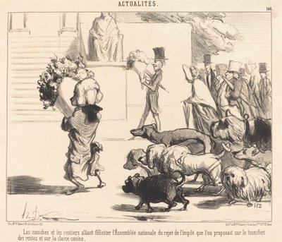 Pudle i emeryci zamierzają pogratulować Zgromadzeniu... autorstwa Honoré Daumier
