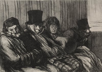 Kolej: pociąg wycieczkowy: dziesięć stopni nago iw złym humorze. autorstwa Honoré Daumier