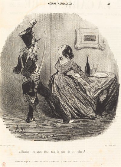 Niefortunny! więc chcesz zabić ojca swoich dzieci? autorstwa Honoré Daumier
