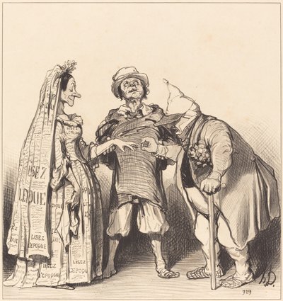 Małżeństwo Czasu i Konstytucji autorstwa Honoré Daumier