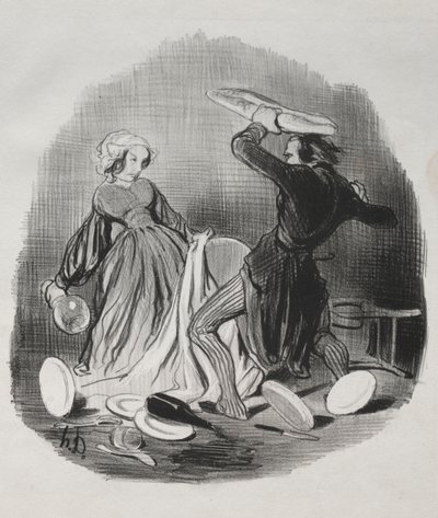 Obyczaje małżeńskie: Ach! myślisz, że twoja żona nie daje ci wystarczająco dużo, łajdak..., 1841. autorstwa Honoré Daumier