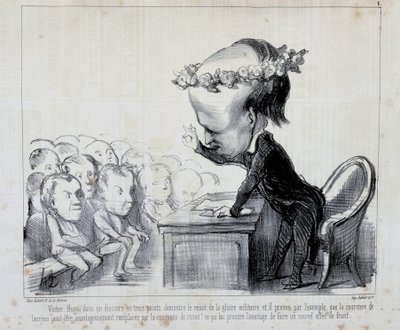 Wspomnienia z Kongresu Pokoju: Victor Hugo (nr 1 z serii) - autorstwa Daumiera, w „Charivari” z 06.09.1849 autorstwa Honoré Daumier