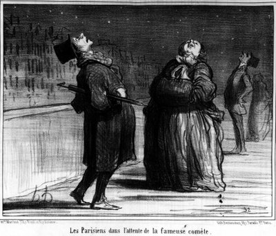 Paryżanie czekający na słynną kometę, karykatura autorstwa Honore Daumiera (1808-1879). "Charivari" autorstwa Honoré Daumier