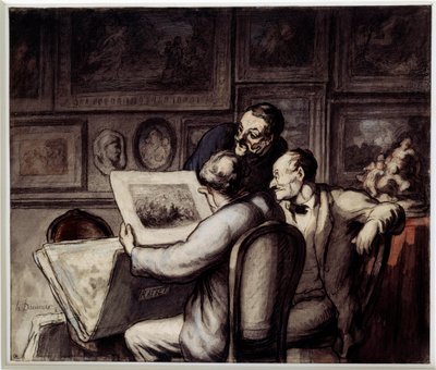 Miłośnicy druku. Akwarela, gwasz i czarny ołówek, długopis i atrament z porcelany Honore Daumier (1808-1879). Słońce. 0,26 x 0,31 Musee d