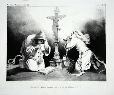 Kiedy diabeł się zestarzał, stał się pustelnikiem, pub. 1835 autorstwa Honoré Daumier
