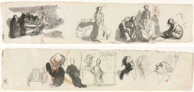 Arkusz opracowań z grupą czterech figur po prawej (recto) Szkice różnych figur (verso) autorstwa Honoré Daumier