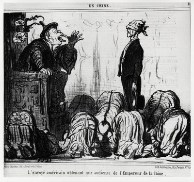 Amerykański wysłannik na audiencji u cesarza Chin. In serie En Chine, ilustracja Honore Daumier (1808-1879), opublikowana w „Charivari” z dnia 21 października autorstwa Honoré Daumier