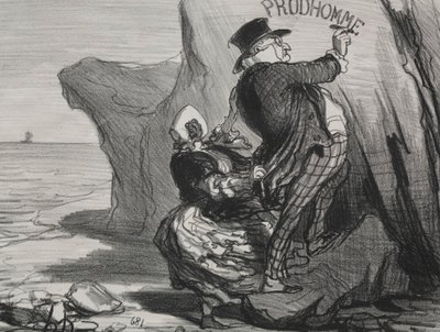 Dobry mieszczanin (tablica 3): Chcę zostawić niezniszczalny zabytek naszej wizyty na tym klifie... autorstwa Honoré Daumier